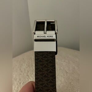 Michael Kors Patterned Brown Belt with Silver Buckle